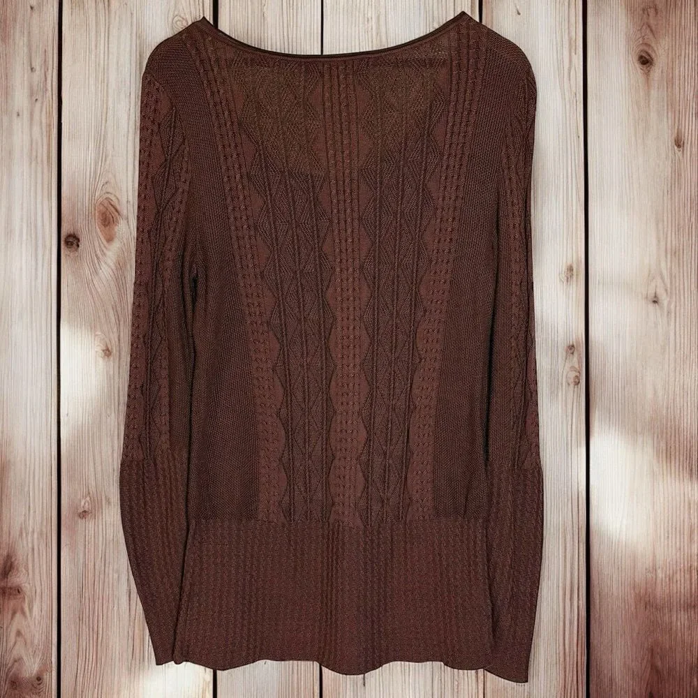 Peruvian‎ Connection Cable Knit Sweater | Womens Small | Brown 100% Pima Cotton